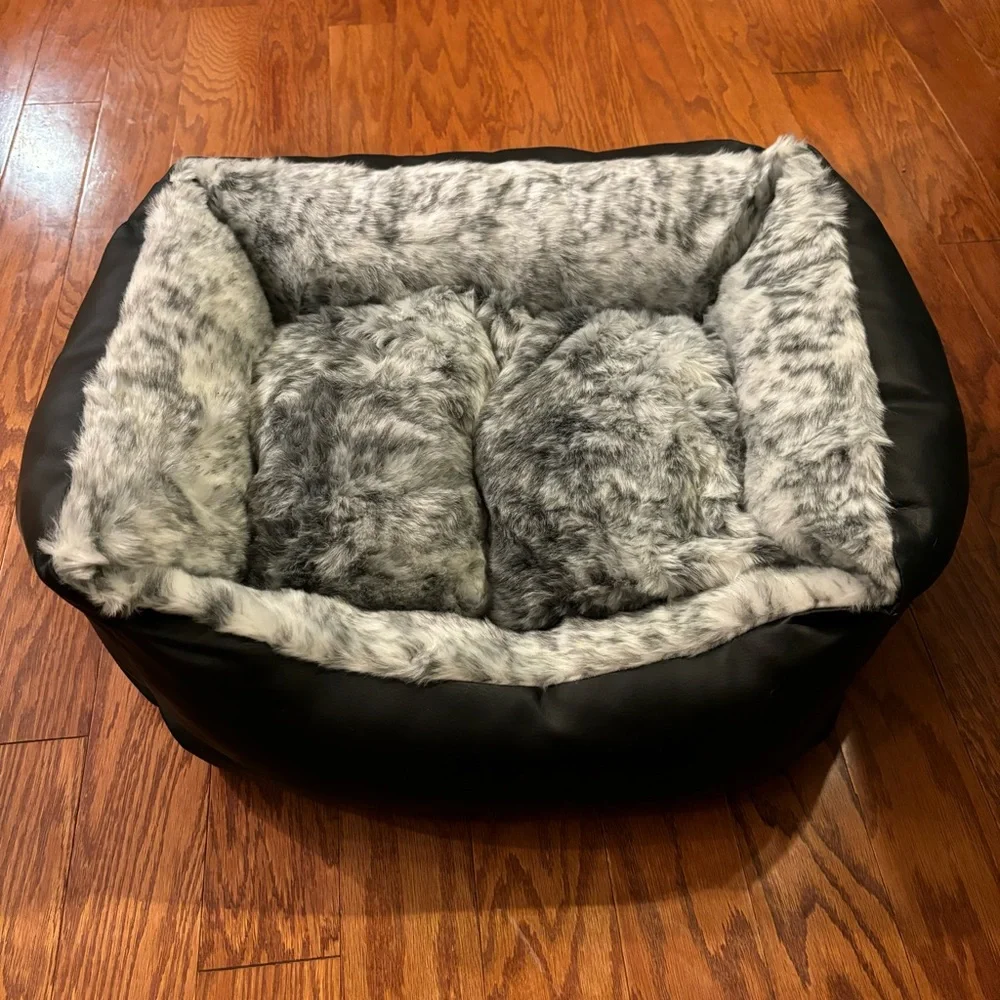 Black Fur Dog Bed Christmas Set